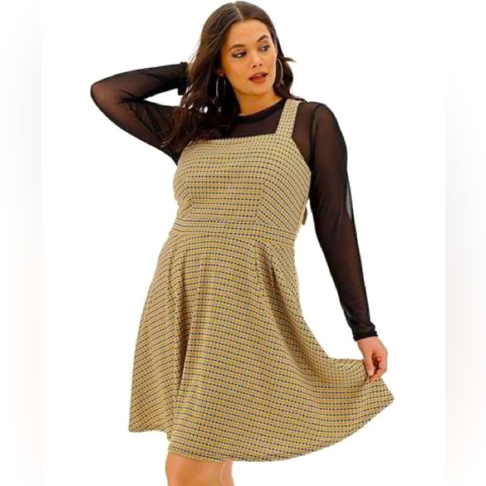 Simply Be Women's Yellow Check Button Pinafore Dress